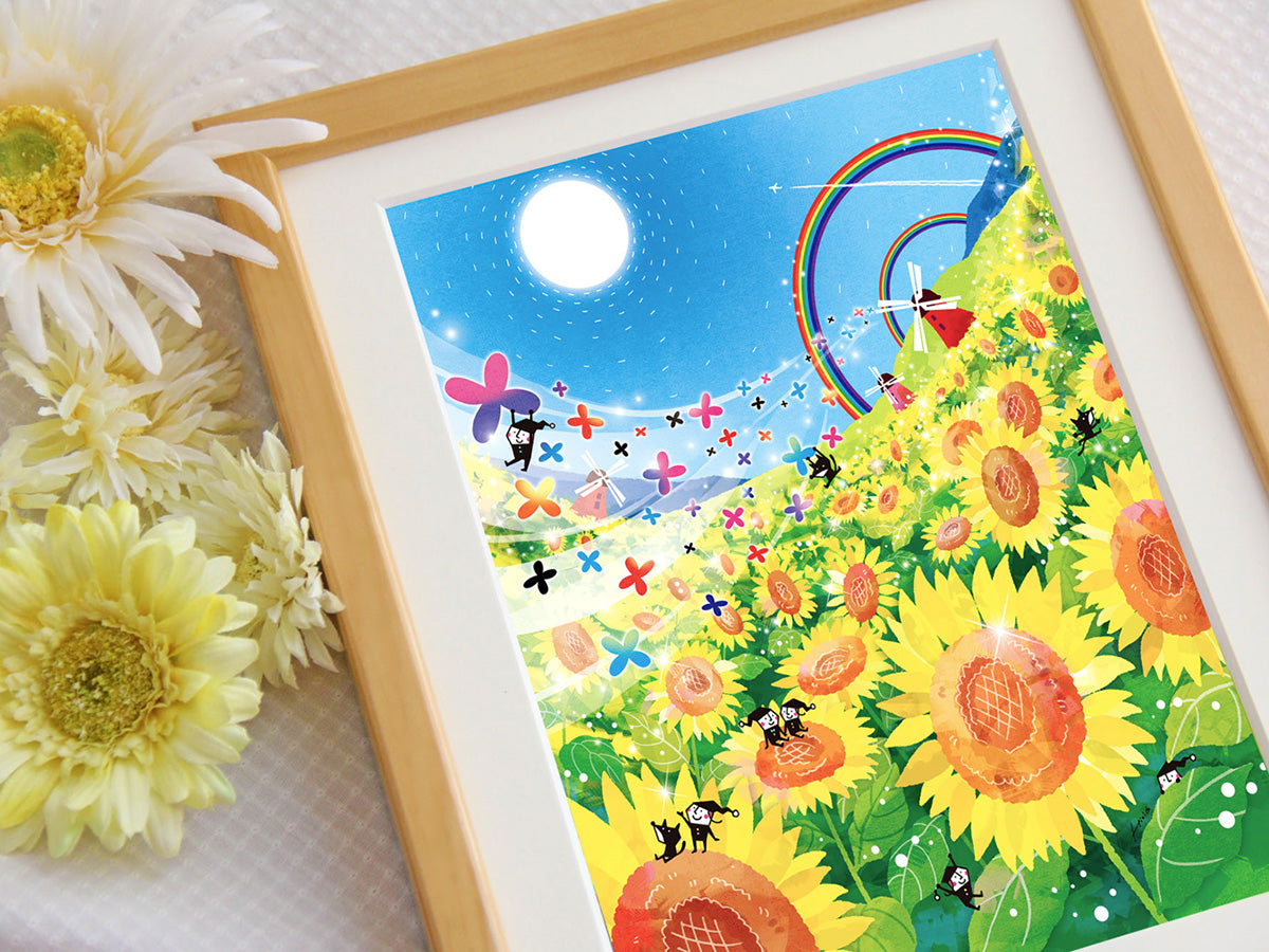 花とともに撮影したSunny Dayの額装作品