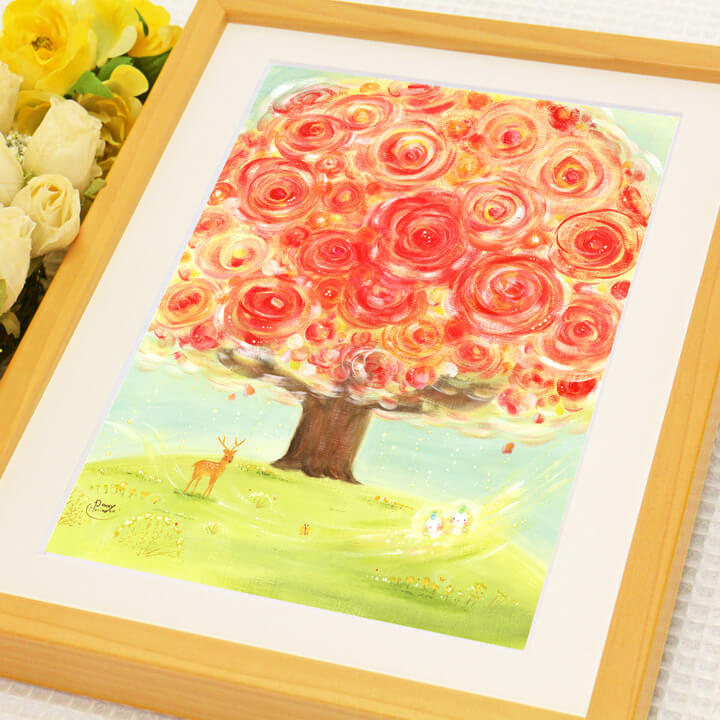 母の誕生日プレゼント、母親、花の絵画、赤い花、癒される絵、小さいサイズの絵画