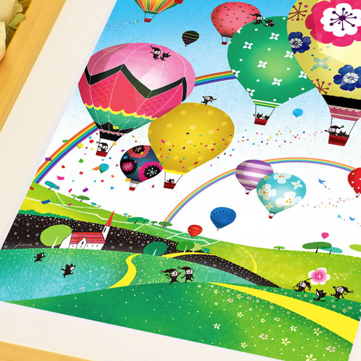 希望の絵、空の絵、未来・希望、熱気球の絵