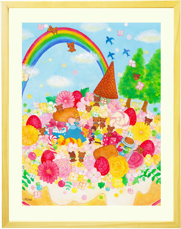 メルヘン絵画、パステル、和みの絵、シンデレラ、ケーキ、ハッピーバースデー、HAPPYBIRTHDAY