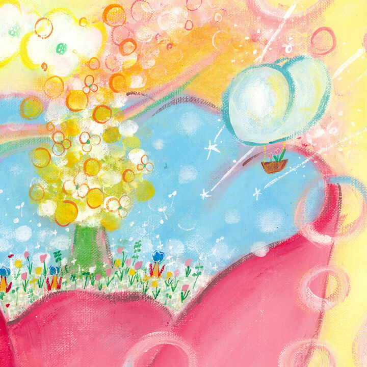華やかな絵画、花の絵、カラフル、ポップな絵画、洋画風、元気になれる絵画