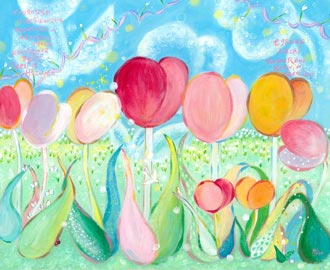 チューリップの絵、春の絵画