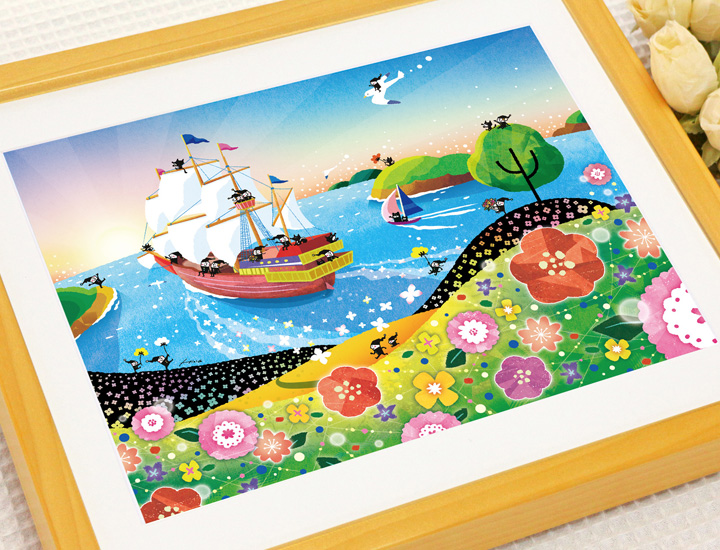 空の絵画、気球の絵、人気のイラストレーター、ヒヂリンゴ・聖(さやか)