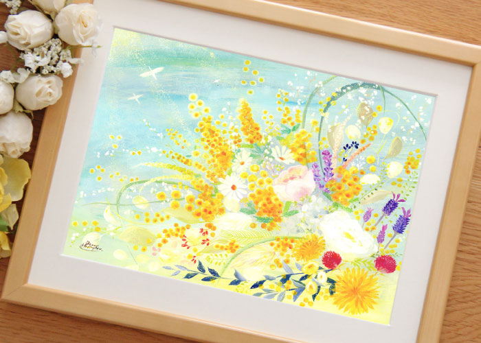 絵画 黄色 ミモザ