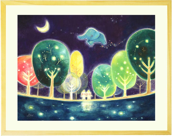 絵画「心の森が 輝く時間」の額装作品全体