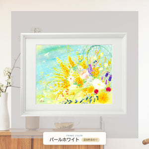 パールホワイト額に入れた「春告ぐミモザの花束」