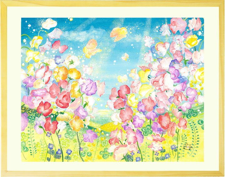 絵画「春風にのって」の額装作品全体