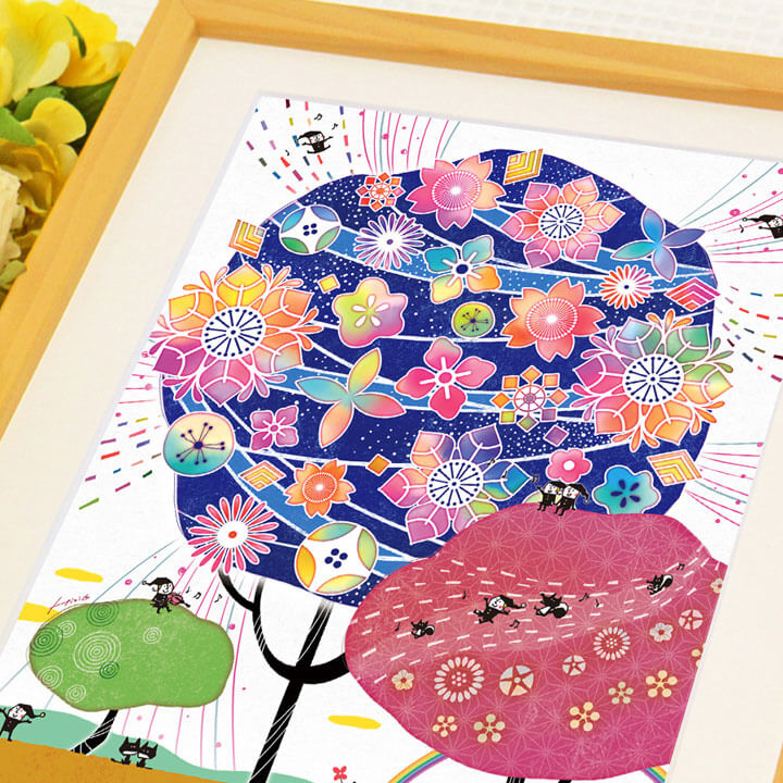 絵画「しあわせ花音(カノン) 藍色」の細部（1）