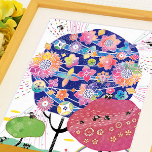 絵画「しあわせ花音(カノン) 藍色」の細部（1）