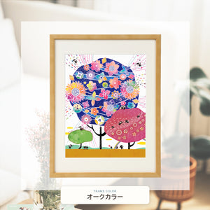 オークカラー額に入れた「しあわせ花音(カノン) 藍色」