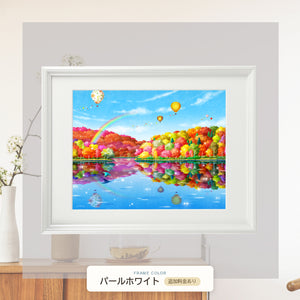 パールホワイト額に入れた「虹色紅葉(にじいろもみじ)」