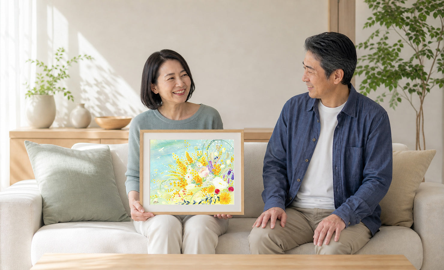 結婚記念日に絵を贈る夫婦