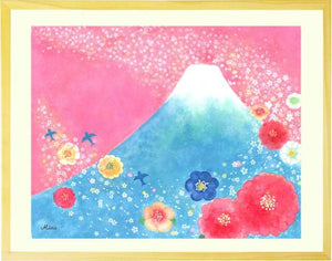 絵画(ミニ) 「歓びの空へ」 (mime) 《富士山と花の絵》