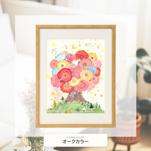 オークカラー額に入れた「咲きつづく日々」
