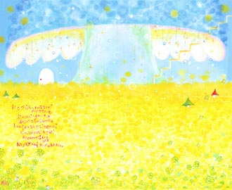 菜の花畑の絵画インテリア、黄色の明るい絵
