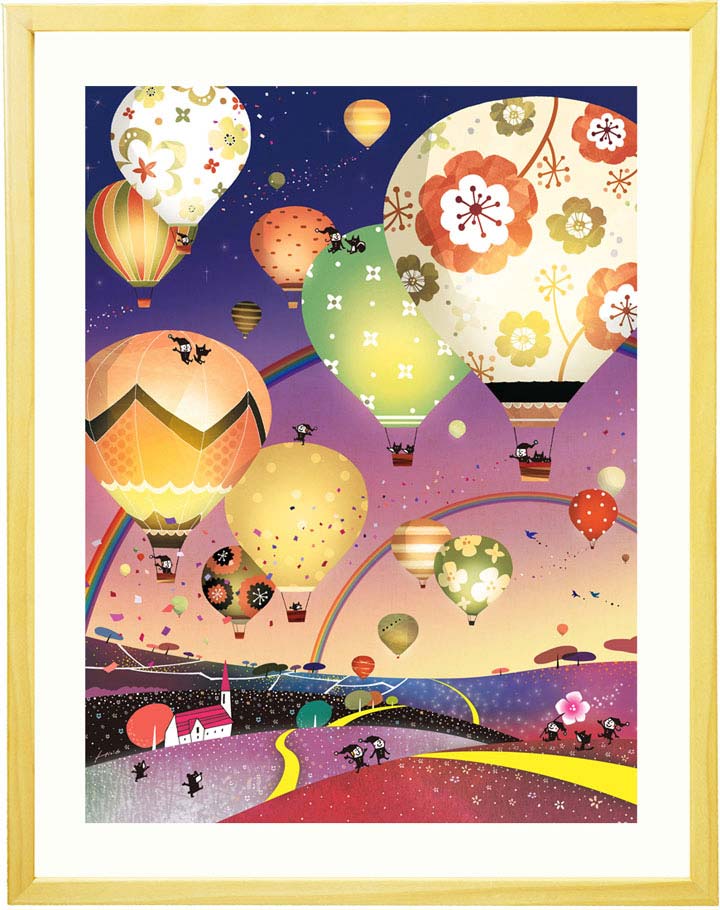 絵画 気球 インテリア 「どこまでも どこまでも」 夜景 風景画