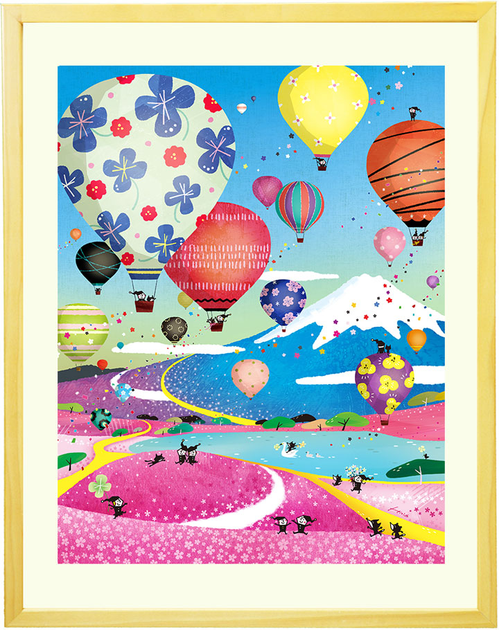 絵画 富士山 気球 桜 芝桜