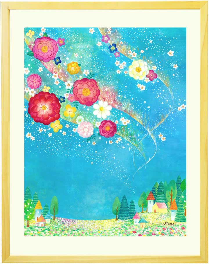 幸せ 祝福 希望 空 花畑の絵画