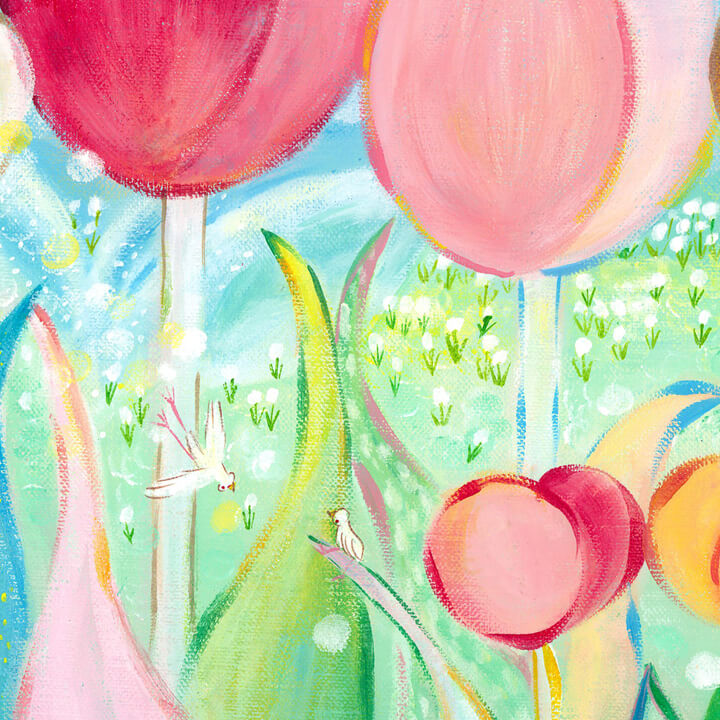 華やかな絵画、花の絵、カラフル、ポップな絵画、洋画風、元気になれる絵画