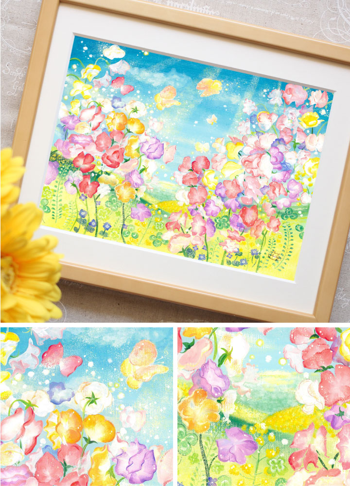 優しいスイートピーの絵画