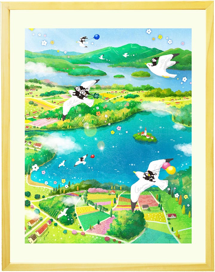 桜の絵画、春の絵、福寿草の花