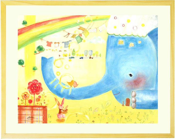 子供部屋に飾る絵画インテリア、ゾウの絵、動物の絵画