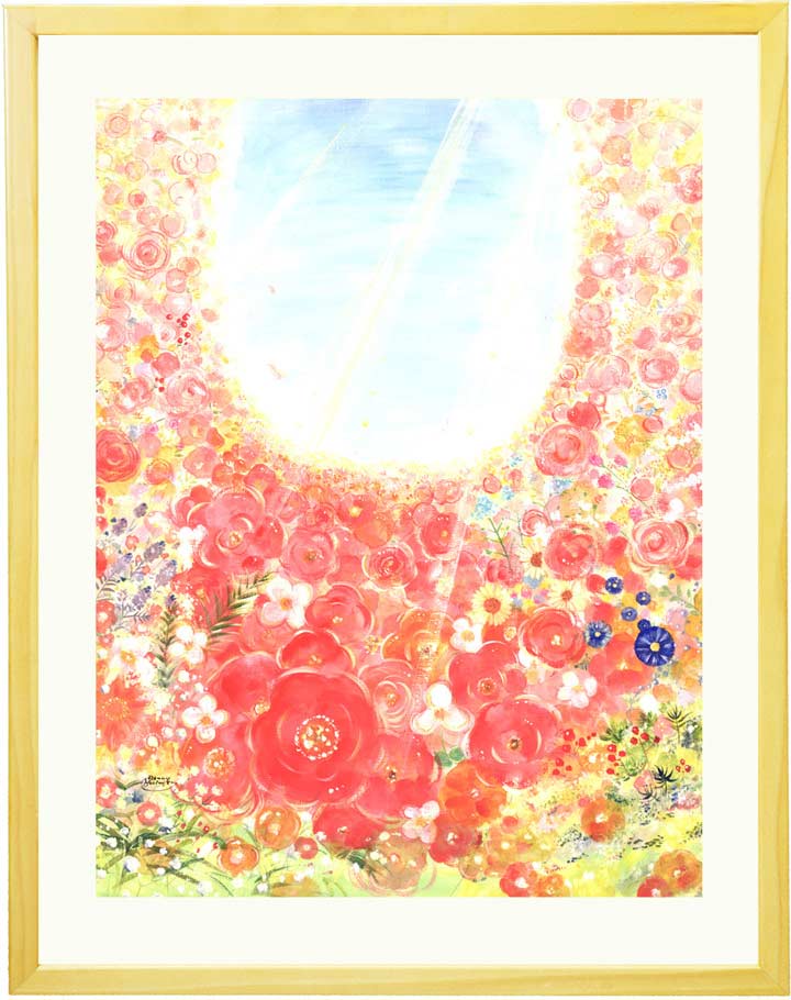 幸せ 祝福 希望 空 花畑の絵画