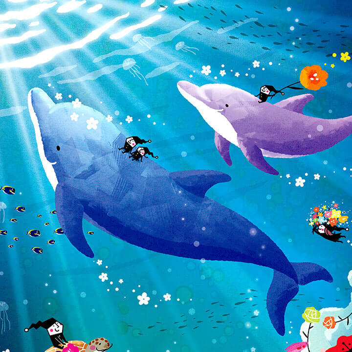 イルカの絵画 インテリア 海の歌 かわいいイルカの絵 アートポスター ラッセン以外 絵画販売 通販 Kawaii Art