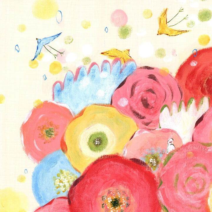 絵画 インテリア かわいい花の絵 幸せ 「咲きつづく日々」 小さいサイズ 部屋・寝室・トイレに飾る絵 | 絵画販売 KAWAII ART